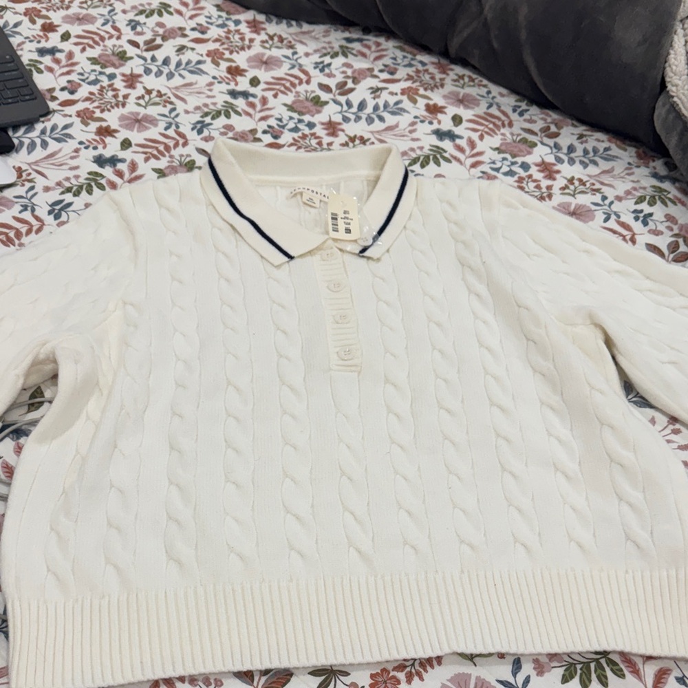 Aeropostale Ivory Cable Knit Sweater with Dark Trim size XXL